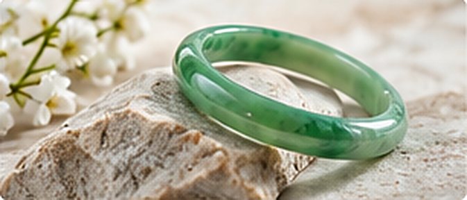Green jade bangle on stone